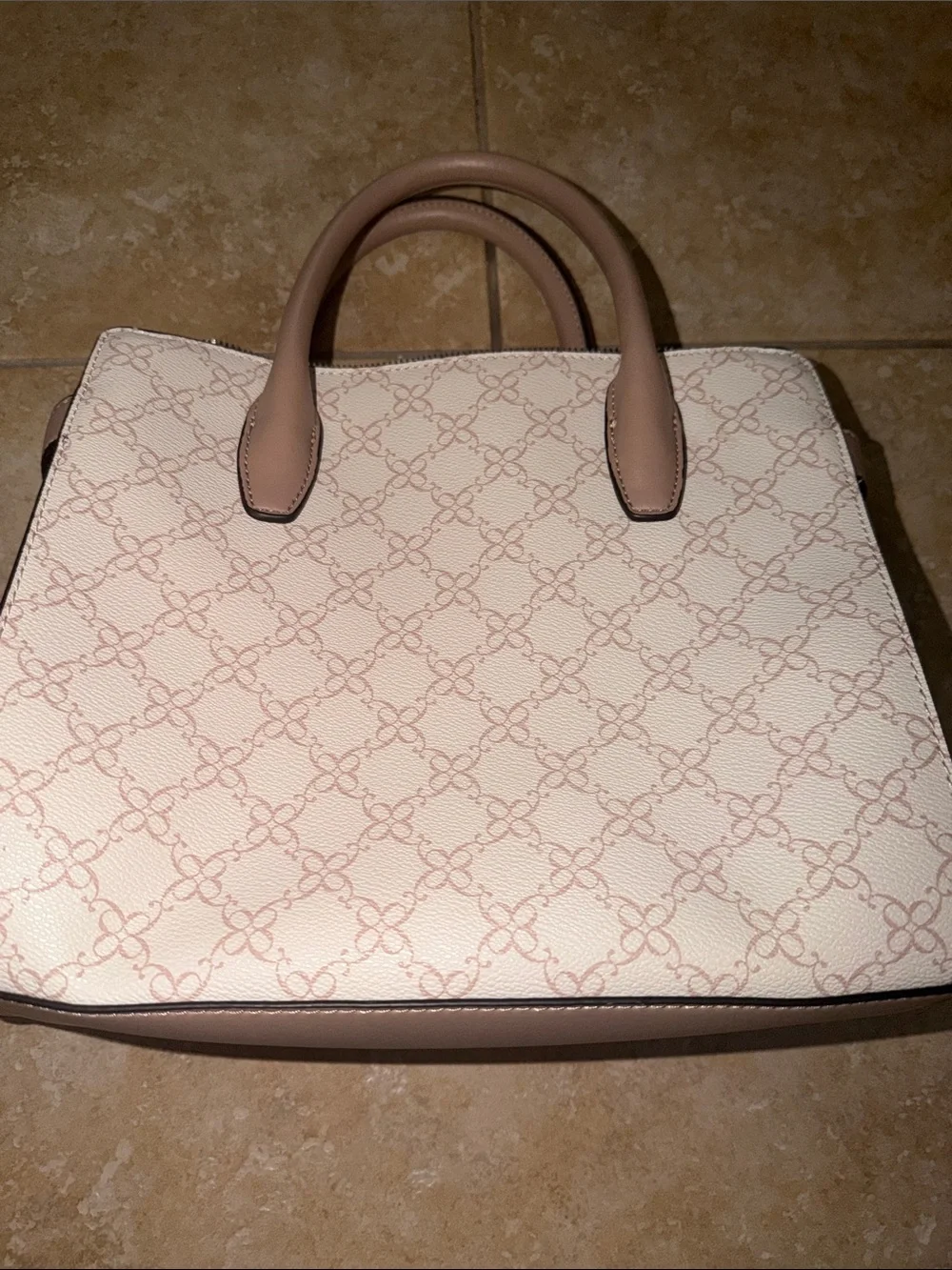 Nine West Cream & Taupe Patterned Satchel with Top Handles